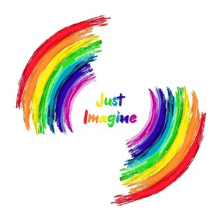 Just imagine rainbow paintings with inspirational text isolated on white background. Positive vibes