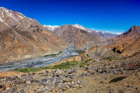 Dhankar Monastery and village in Himalayas
