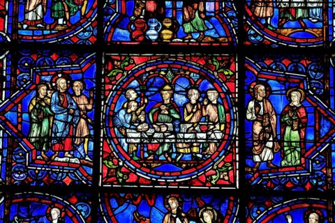 Leaded glass window in Notre Dame Cathedral of Chartres
