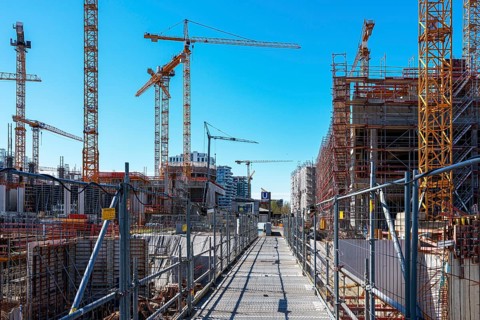 Major construction site at Ueberseequartier and Hafencity
