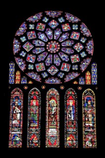 Leaded glass window rosette of the north transept in the Cathedral Notre Dame of Chartres