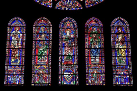 Leaded glass window of the south transept in Notre Dame Cathedral of Chartres
