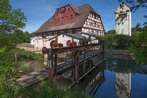 Mill weir at an art mill on the Schwabach