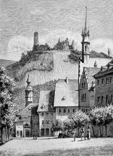 Windeck Castle and the town of Weinheim an der Bergstrasse in 1870