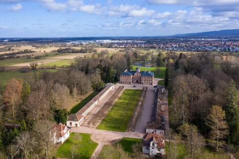 Aerial view of the baroque Favorite Palace in Rastatt-Foerch