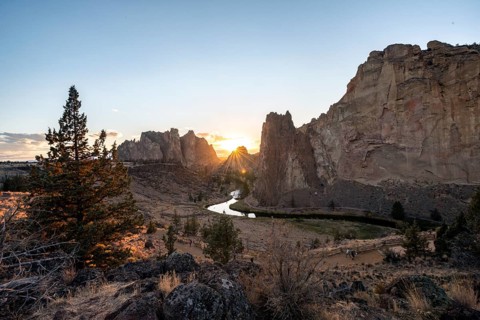 Sun star on rock walls