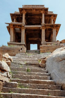 Ancient Vijayanagara Empire civilization ruins of Hampi now famous tourist attraction. Sule Bazaar