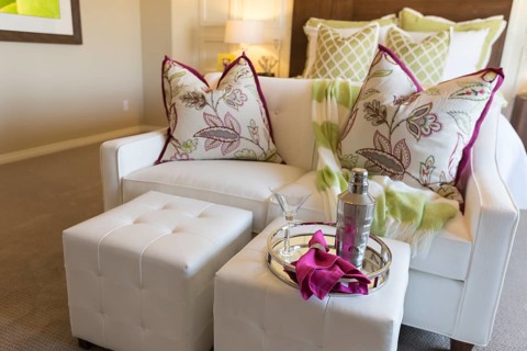 Beautiful abstract of inviting bedroom interior and sitting area