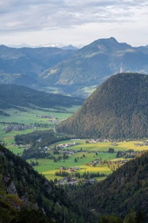 Valley and forested mountains