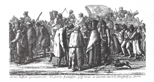 Remnants of the French army returning from Russia passing through Berlin