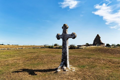 Stone cross in a meadow