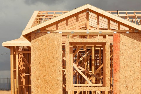Wood home framing abstract at construction site