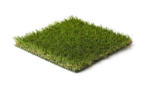 Section of artificial turf grass isolated on white background
