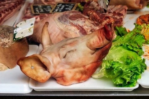 Pig's head and pork meat