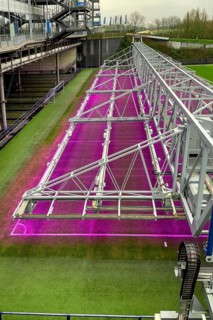 Fully automatic movable LED lighting system for turf growth lighting of stadium driven turf football pitch playing field of Bundesliga club football club FC Schalke 04