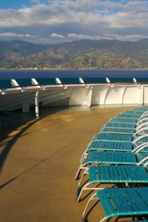 Cruise ship deck abstract shot with deck chairs