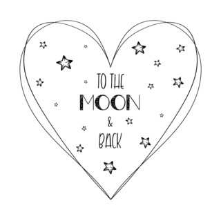 Romantic quote love you to the moon and back minimalistic sketch lettering composition. Hand drawn typography design with heart