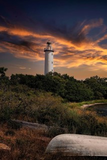 White lighthouse Langer Erik on the island of Stora grundet