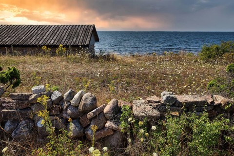Old fishing hut in summer
