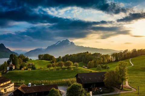 Panorama with lake and mountains