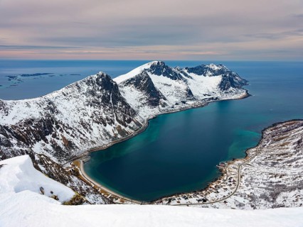 View over headland with Husafjellet and the Steinfjord