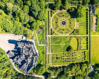 Dunrobin Castle and Gardens from a drone