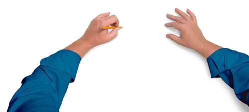 Male hands sketching with pencil on white