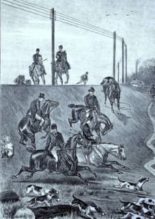 Foxhunt with horses and hounds in England in 1870
