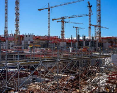 Major construction site at Ueberseequartier and Hafencity