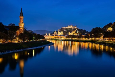 Salzburg city evening view. Cathedral