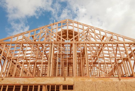 Wood home framing abstract at construction site