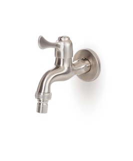 Custom stainless steel faucet isolated on a white background