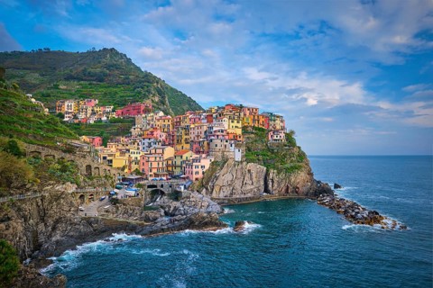 Famous italian landmark Manarola village popular european italian tourist destination in Cinque Terre National Park UNESCO World Heritage Site