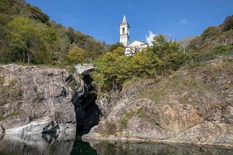 The Orrido of Saint Anna Church over the Cannobino River