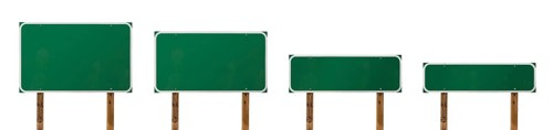 Set of different sized blank green road signs isolated on a white background