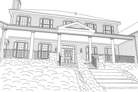 Beautiful custom house drawing on a white background