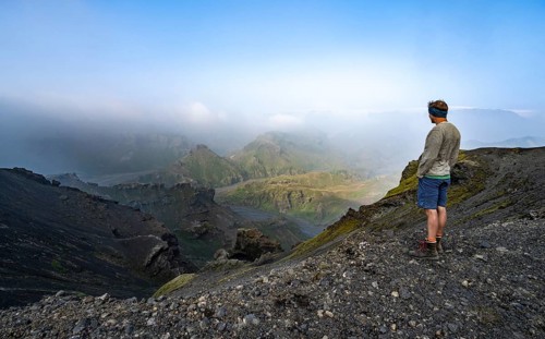 Hiker looks into the distance
