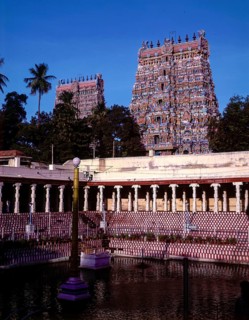 Meenakshi temple with golden lotus tank in Madurai