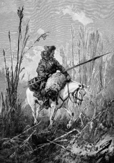 Thief has stolen a sheep and is transporting it on his horse