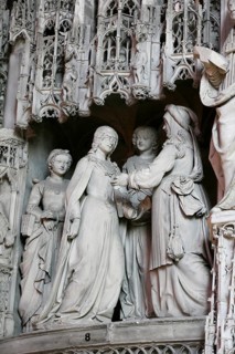 Stone sculptures Scenes from the Life of Jesus and Mary on the choir screen of Notre Dame of Chartres Cathedral