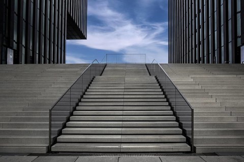 Stairs at the Hotel Hyatt Regency Duesseldorf at the Hafenspitze in the Media Harbour