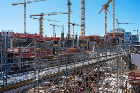 Major construction site at Ueberseequartier and Hafencity