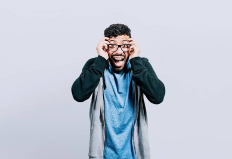 Surprised person opening his mouth