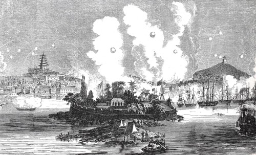 The bombardment of Canton by the Anglo-French squadron on 28 December 1857