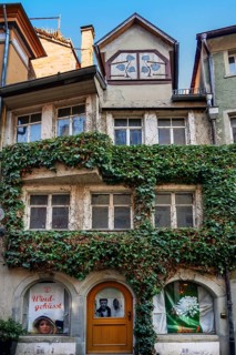 Old overgrown facade with lift dormer
