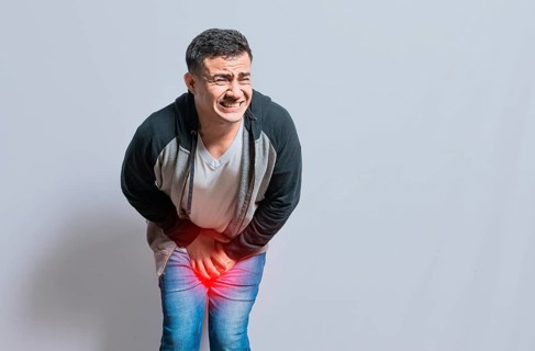 Medical problem urinary incontinence. people with crotch pain