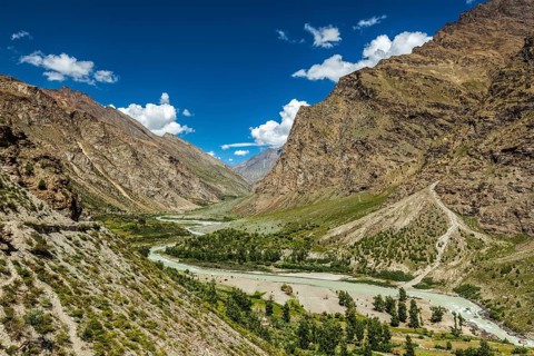 Chandra river in Lahaul valley in Himalayas. Himachal Pradesh