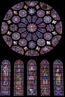 Leaded glass window rosette of the south transept in the Cathedral Notre Dame of Chartres