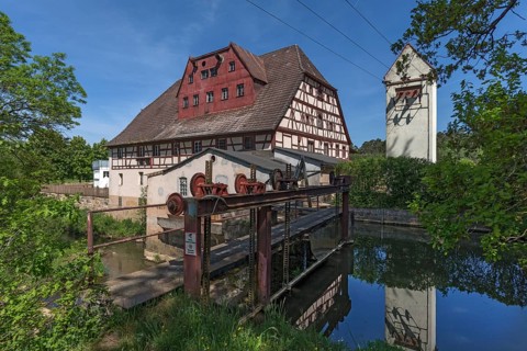 Mill weir at an art mill on the Schwabach
