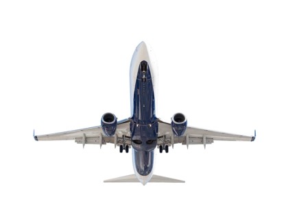 Bottom of passenger airplane isolated on a white background